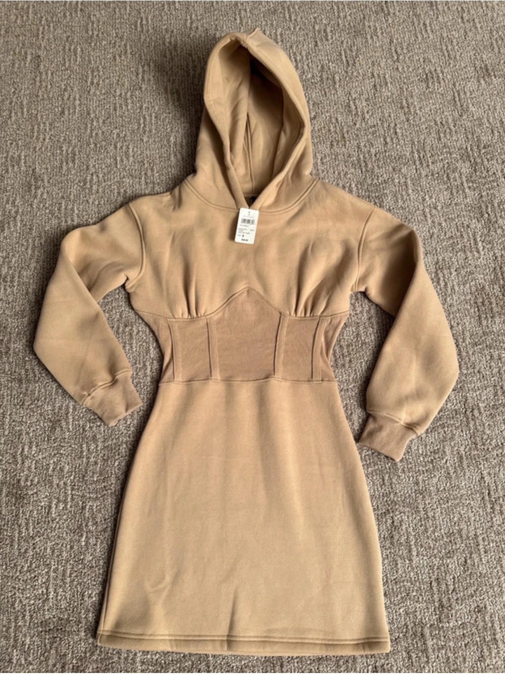 Hooded Long-Sleeve Dress in Taupe